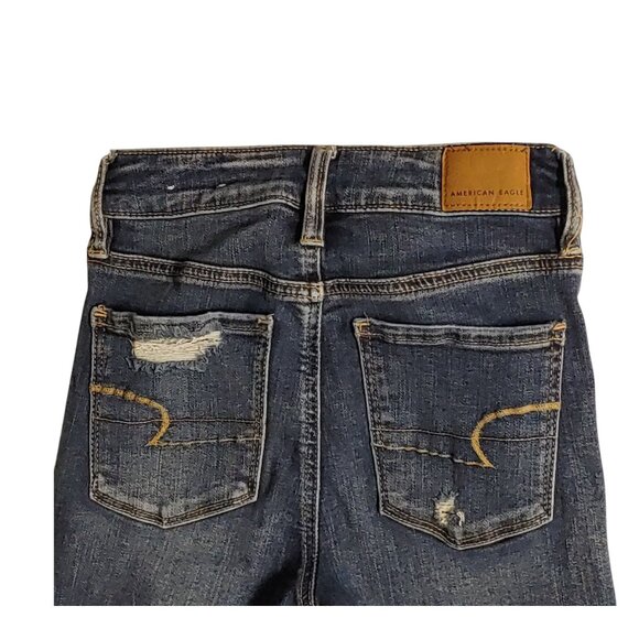 American Eagle High Rise Jegging Women Size 0 Short Dark Wash Stretch Distressed - Picture 6 of 12